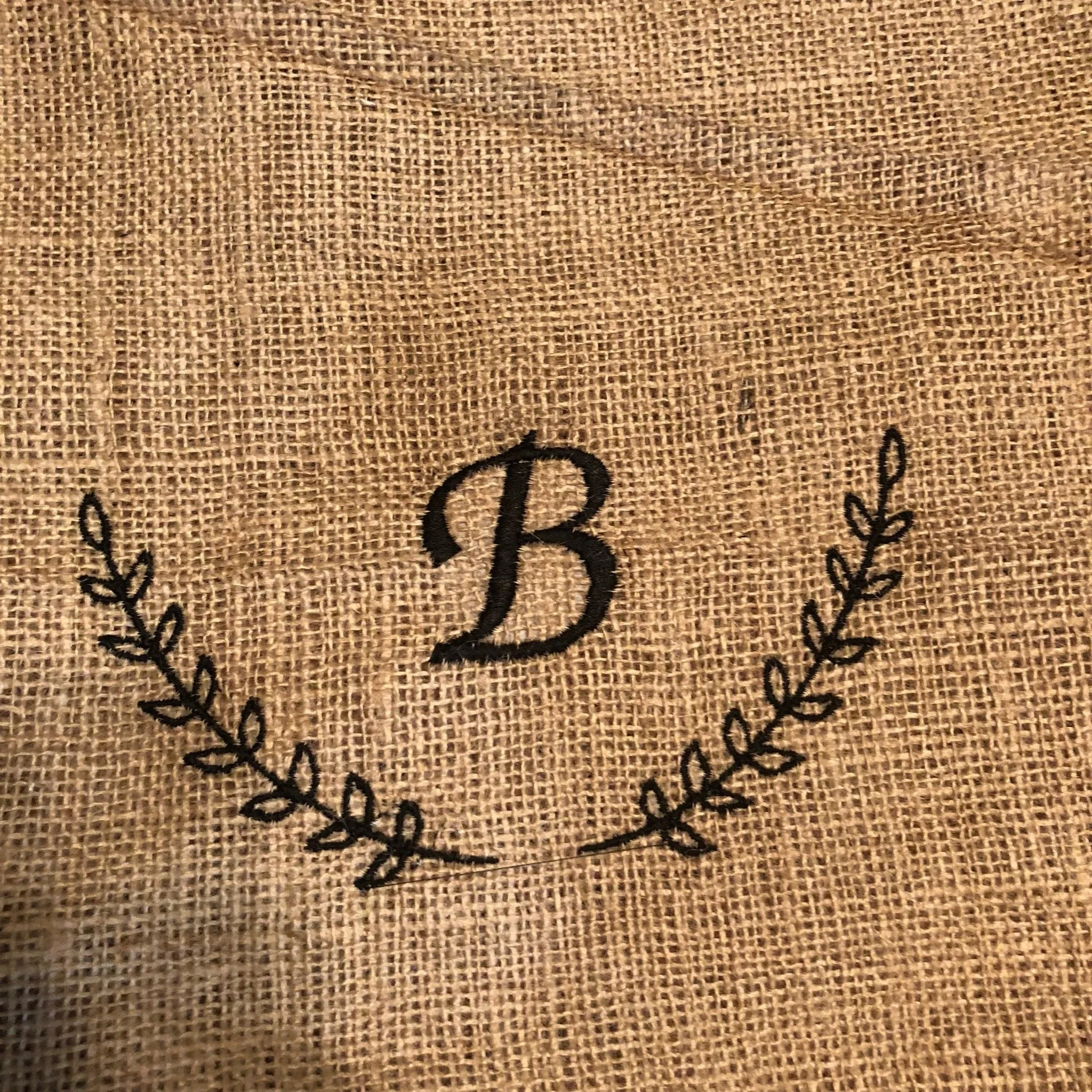 Large Initial Half Wreath Burlap Market Beach Tote