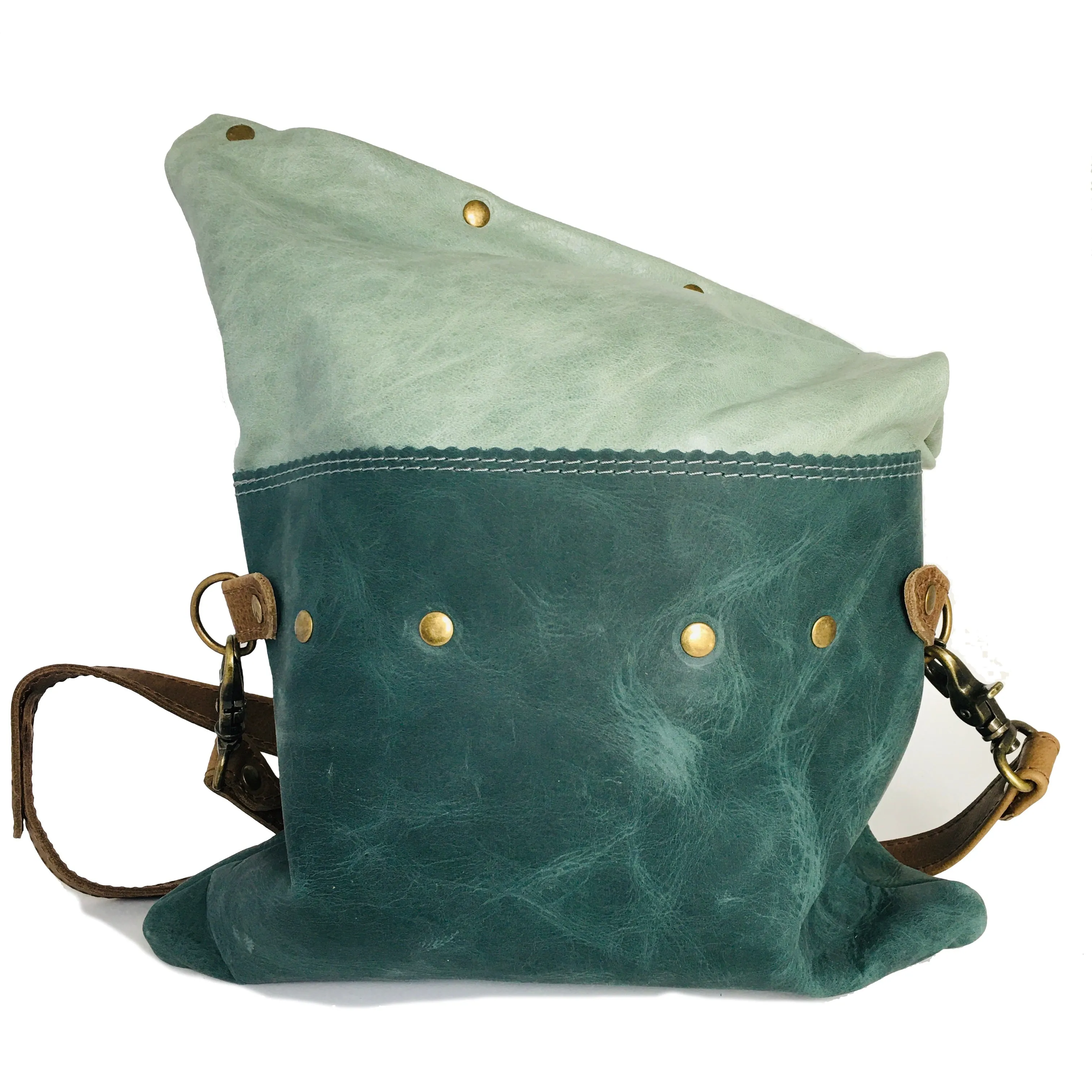 Leather Foldover Crossbody Bag For Women in Dark Turquoise and Mint - READY TO SHIP