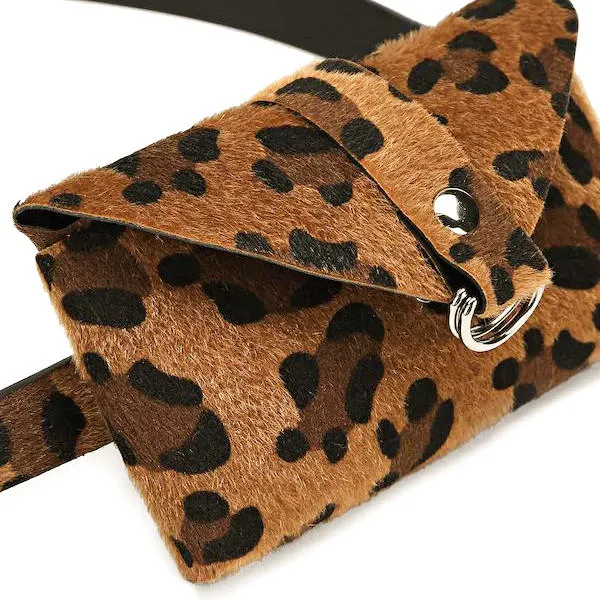 Leopard Pattern Plush Waist Bag Phone Chest For Women