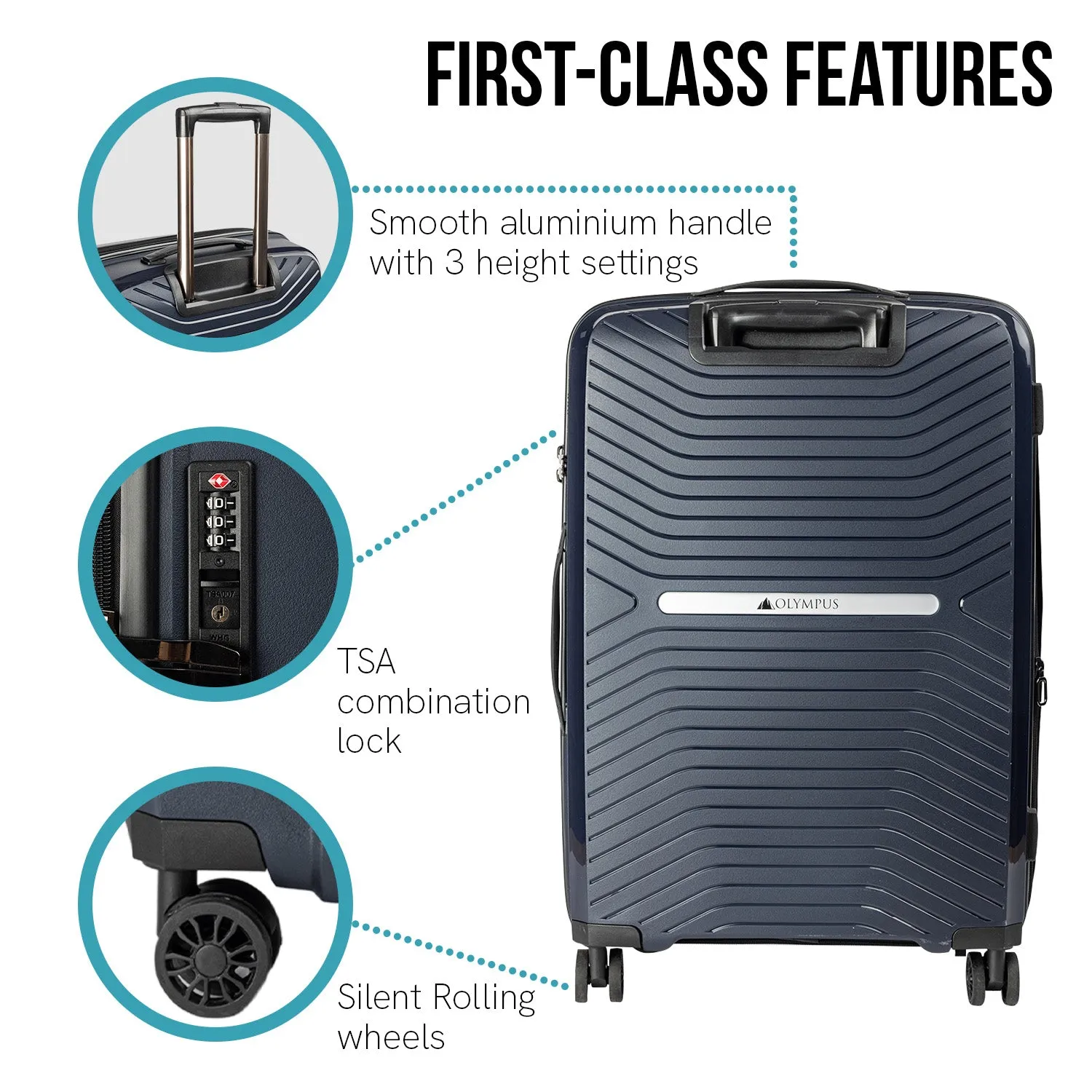 Lightweight 20in Hard Shell Suitcase, 360 Wheels, TSA Lock - Olympus