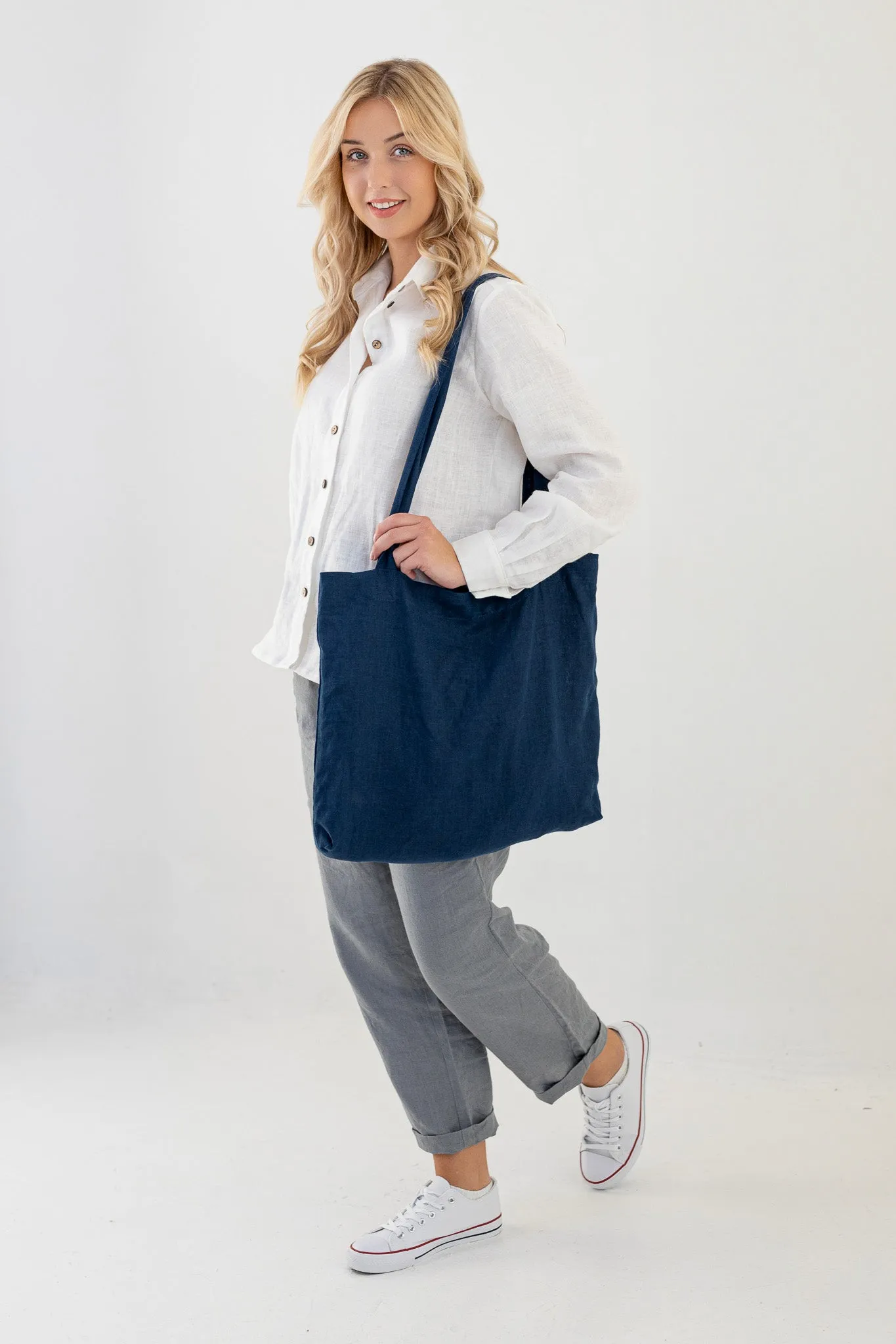 Linen Tote Bag In Midnight Blue