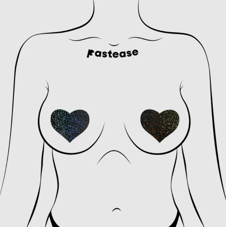 Love: Black Glitter Hearts Nipple Pasties