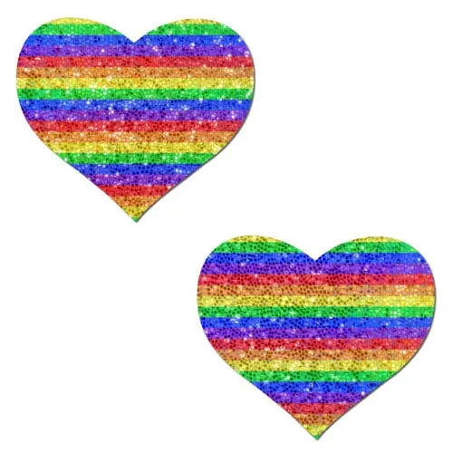 Love: Glittering Double Rainbow Heart Nipple Pasties