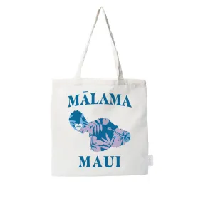 Malama Maui Map Floral Blue, Square Tote Bag