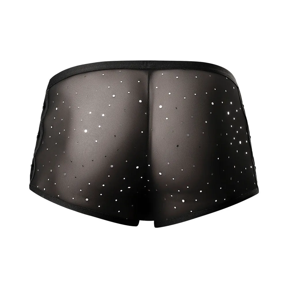 Male Power Show Stopper Micro Mesh Mini Short with Silver Dots Black