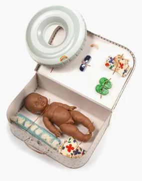 Minikane Baby Doll(34cm) in Suitcase with Striped Swimming Ring