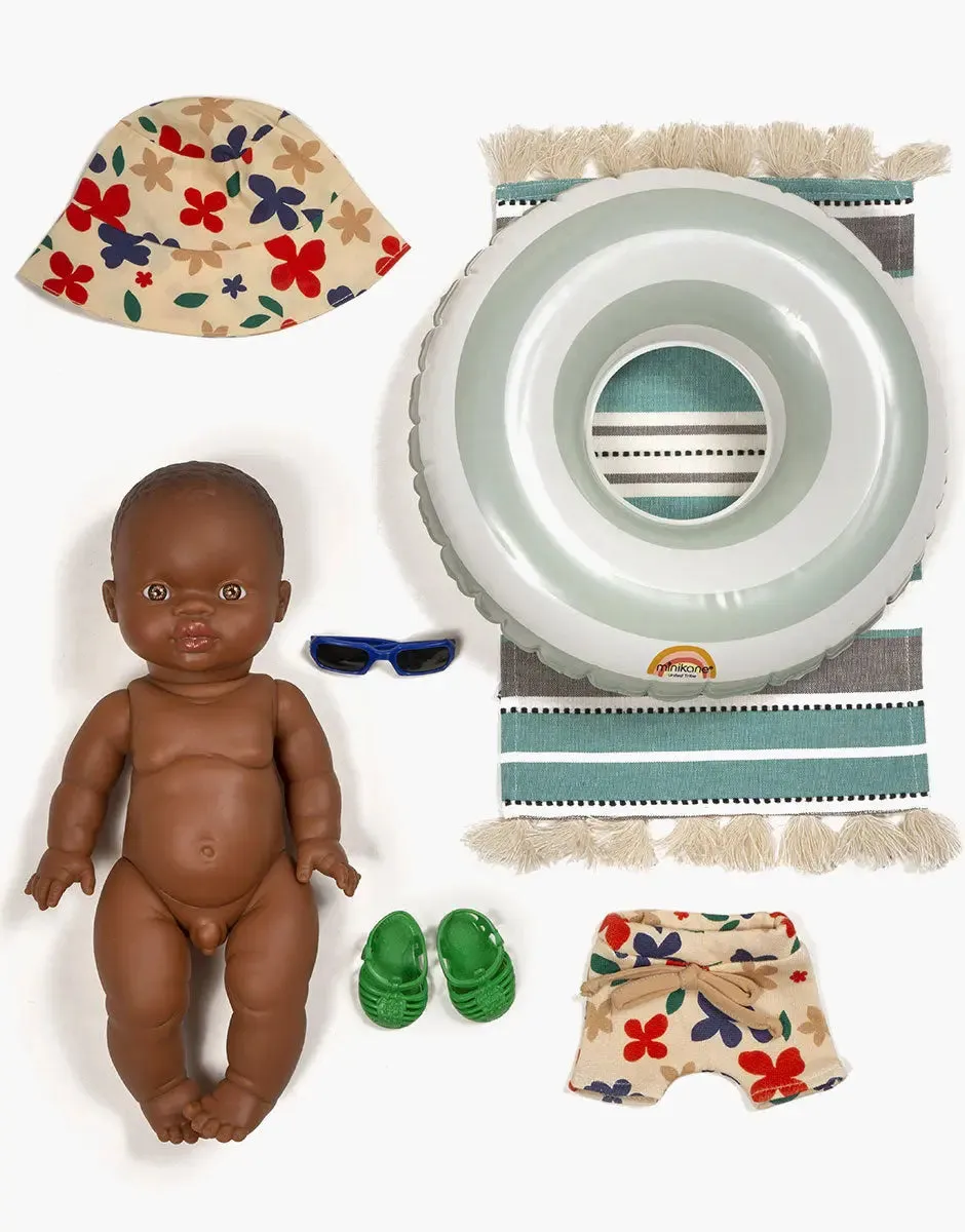 Minikane Baby Doll(34cm) in Suitcase with Striped Swimming Ring