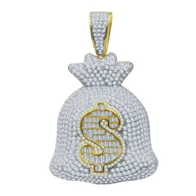 Money Bag Baguette $ VVS CZ Iced Out Pendant .925 Sterling Silver