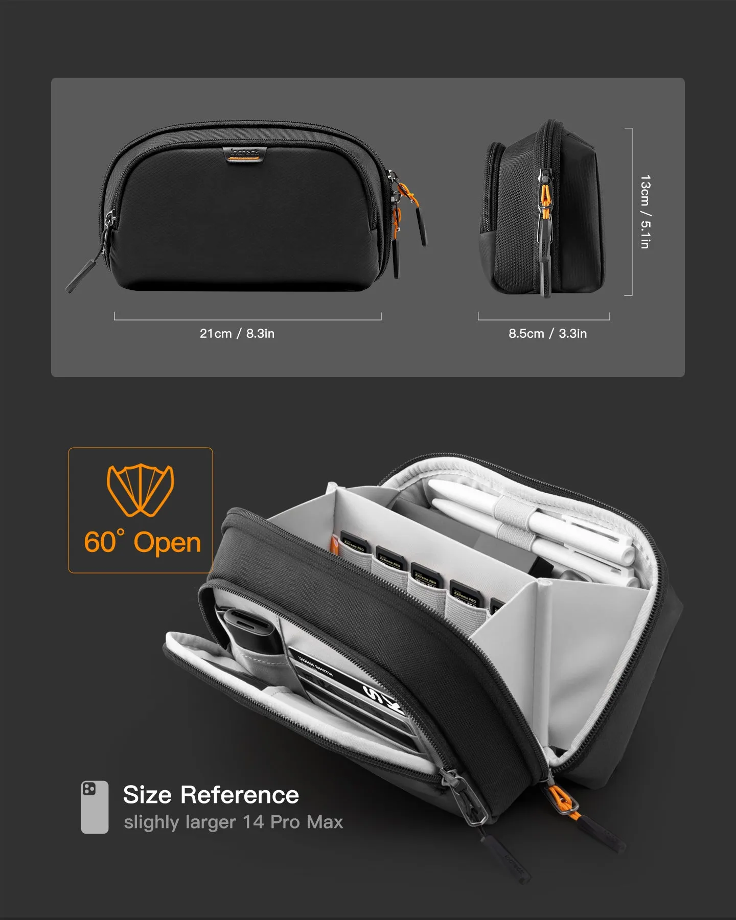 Multipurpose Electronics Organizer with 60° Open, AB03011