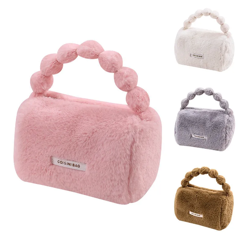 New imitation rabbit velvet carry-on bag, plush portable cosmetic bag, cute fur bag, women's bag