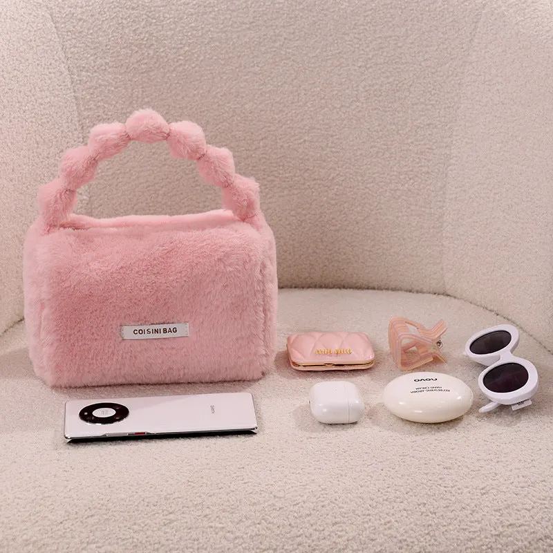 New imitation rabbit velvet carry-on bag, plush portable cosmetic bag, cute fur bag, women's bag