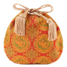 Nishijin-ori Small Drawstring Bag - Phoenix  / Red -,  Made in Kyoto, Japan,  Japanese traditional craft purse