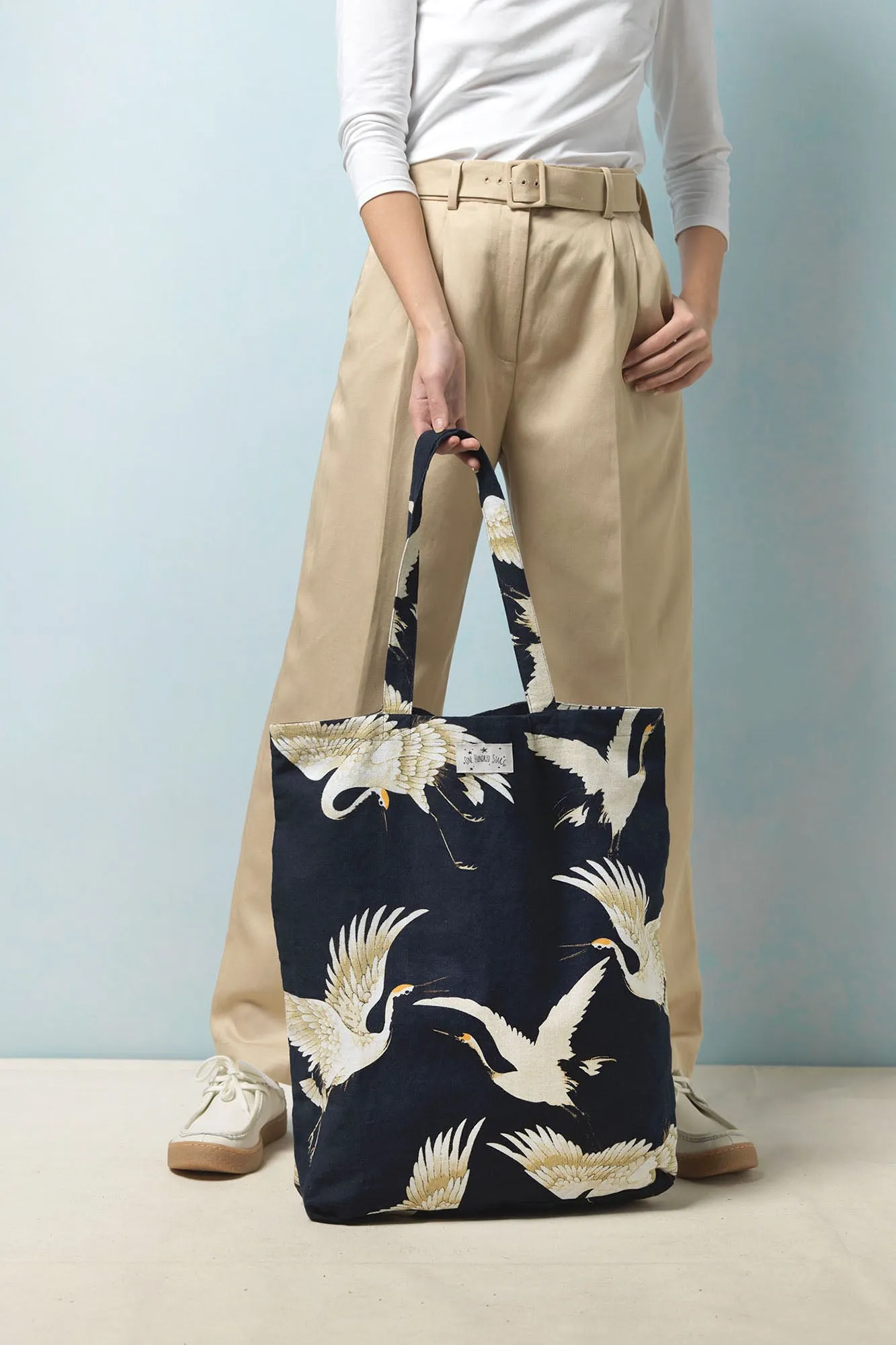 One Hundred Stars Stork Black Canvas Bag