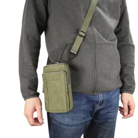 Outdoor Phone Carrying Case Pouch Nylon Crossbody Shoulder Cell Phone Holster Waist Belt Wallet Bag with Carabiner(Army Green)