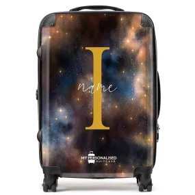 Personalised Awash with Stars Orange and Blue Suitcase