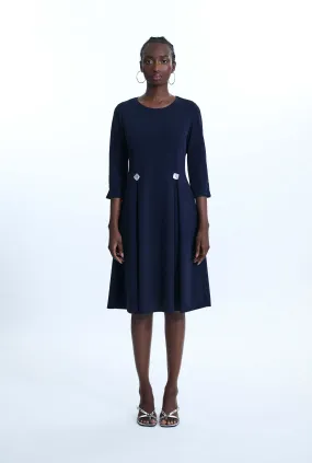 Pin Tuck Button Midi Dress Navy