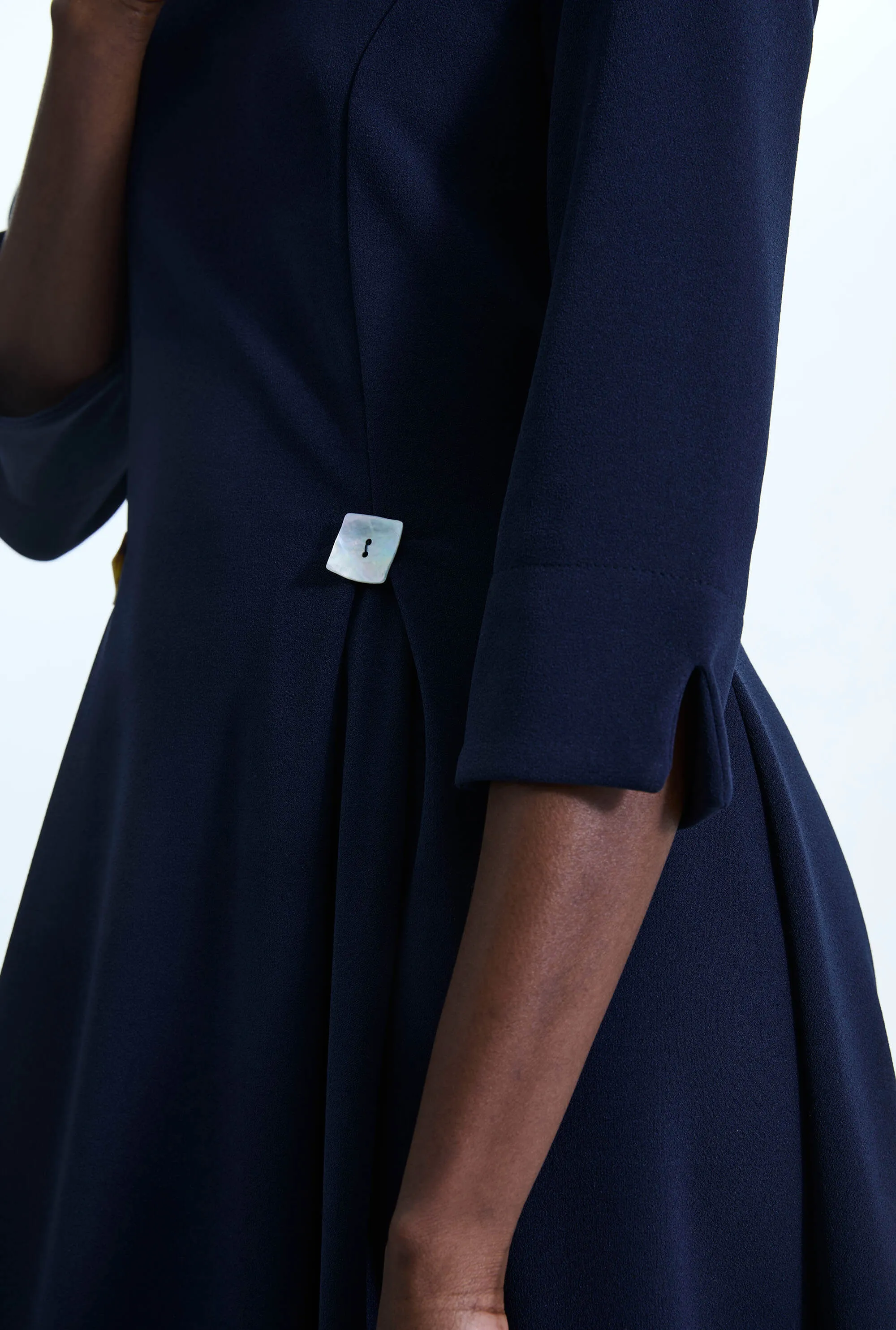 Pin Tuck Button Midi Dress Navy