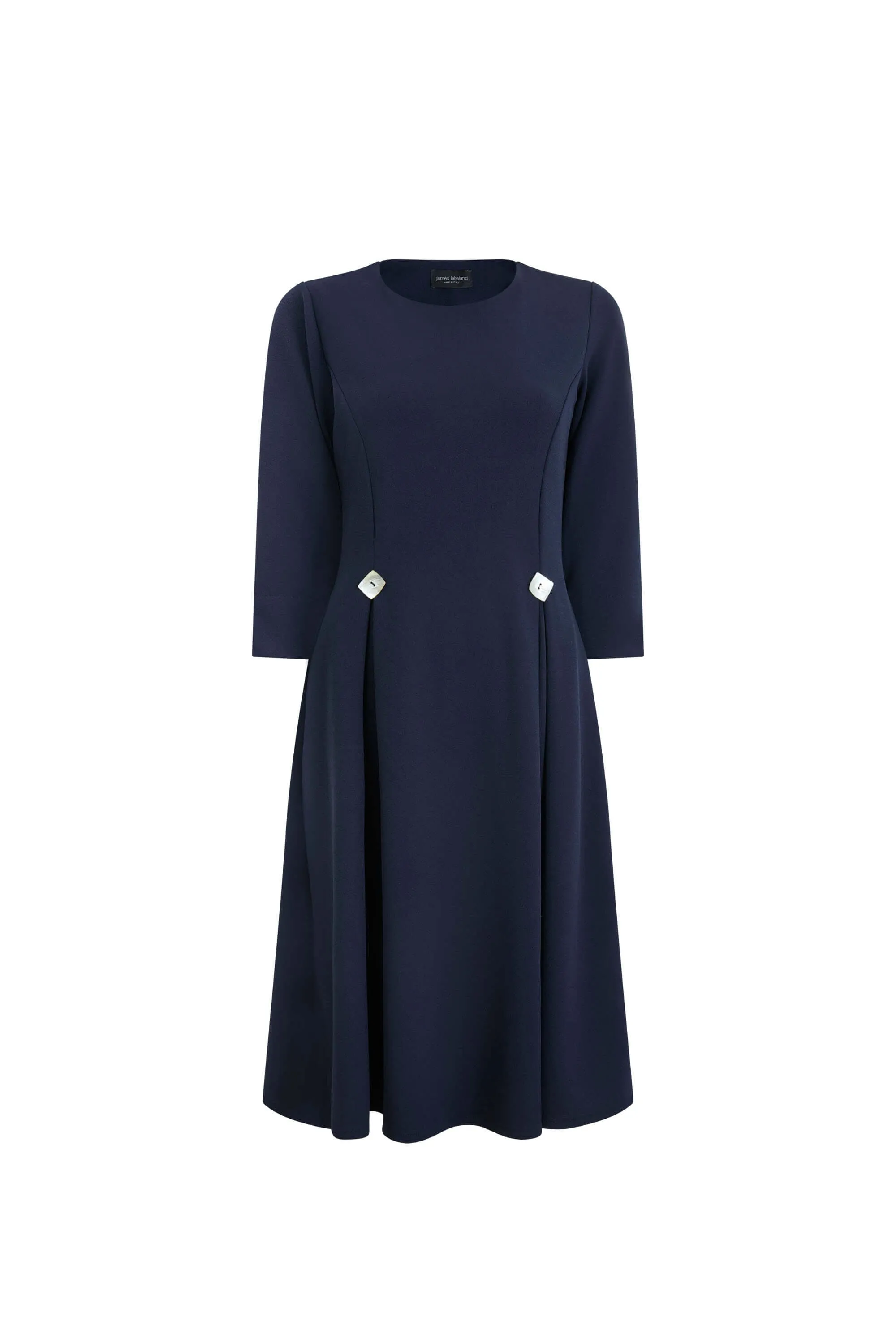 Pin Tuck Button Midi Dress Navy