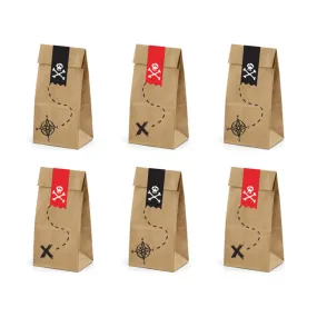 Pirate Party Mini Kraft  Paper Bags with Stickers - Pack of 6