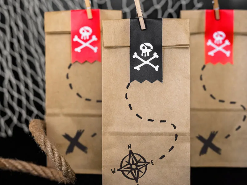 Pirate Party Mini Kraft  Paper Bags with Stickers - Pack of 6