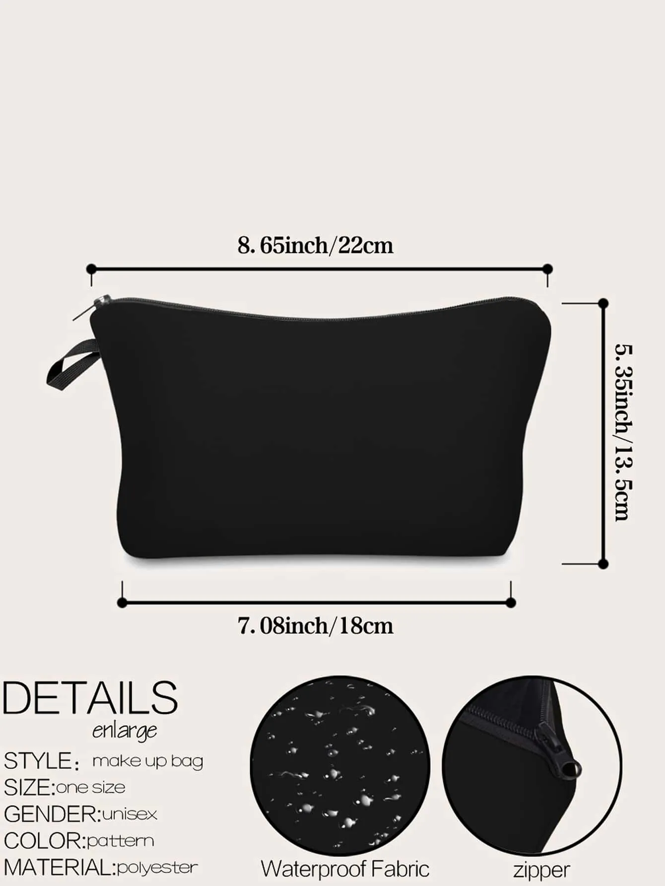 Plain Makeup Bag Black Makeup Bag Cosmetic Organizer Toiletries Bag Makeup