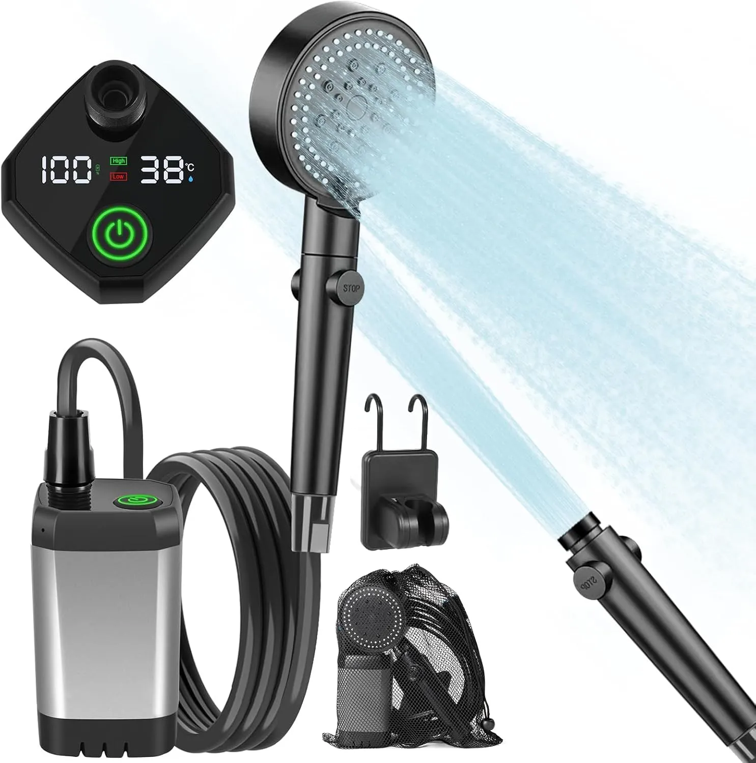 Powerful Portable Camping Shower Pump: 6000mAh Battery, Digital Display