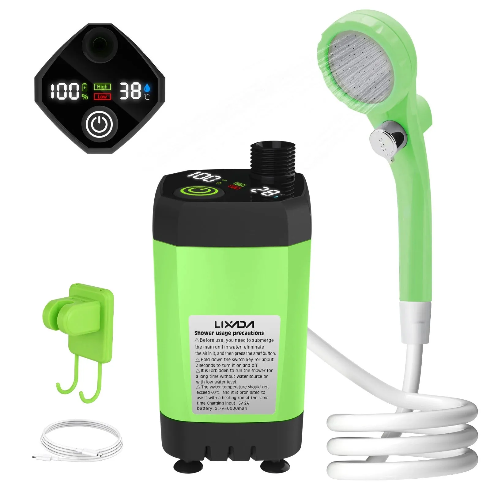 Powerful Portable Camping Shower Pump: 6000mAh Battery, Digital Display