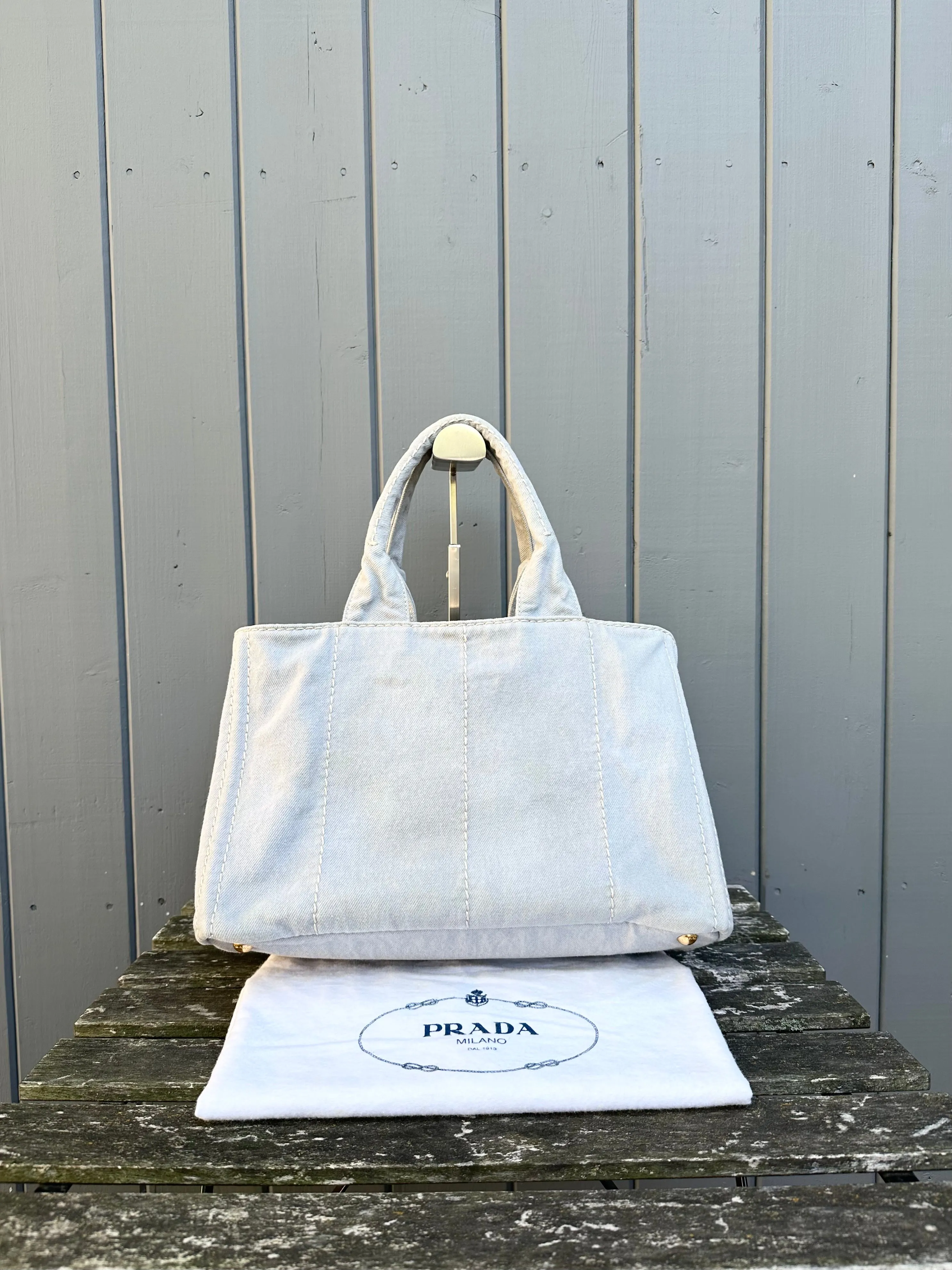 PRADA Large Canada Logo Canvas Shopping Tote