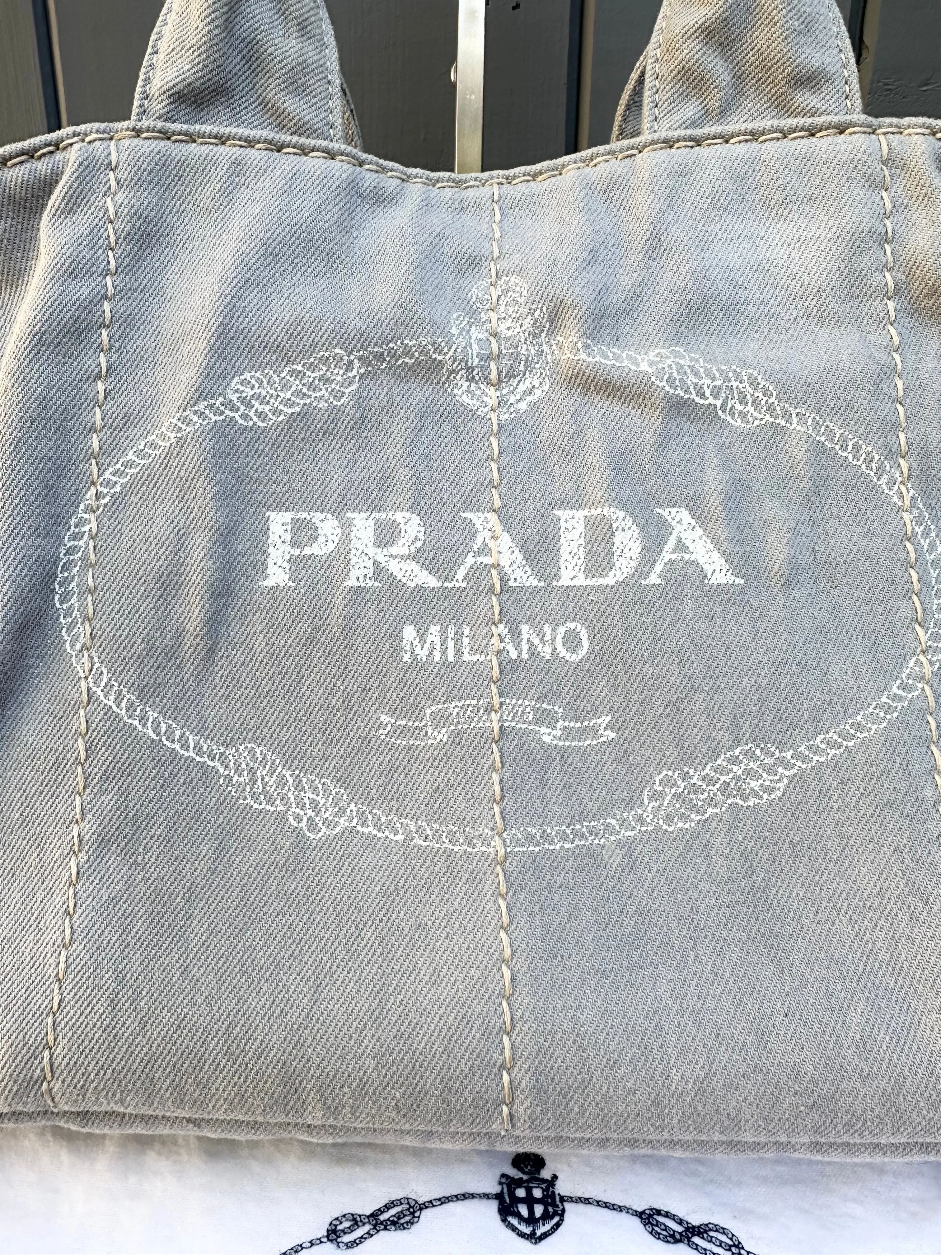 PRADA Large Canada Logo Canvas Shopping Tote