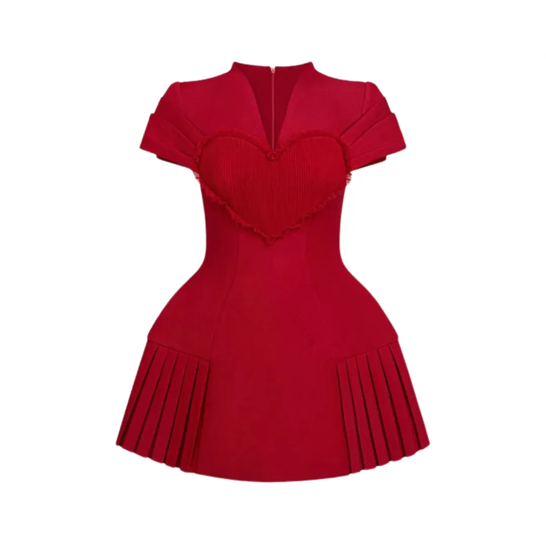 Pre Order:  Love Pleated Red V-Neck Dress