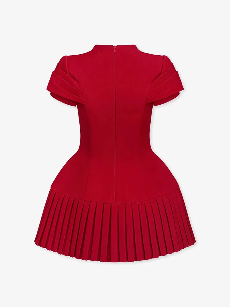 Pre Order:  Love Pleated Red V-Neck Dress