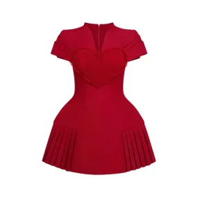 Pre Order:  Love Pleated Red V-Neck Dress