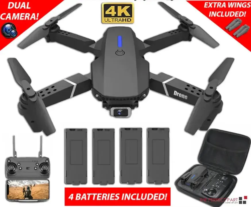 RC Drone With 4K HD Dual Camera WiFi FPV Foldable Quadcopter  4 Batteries