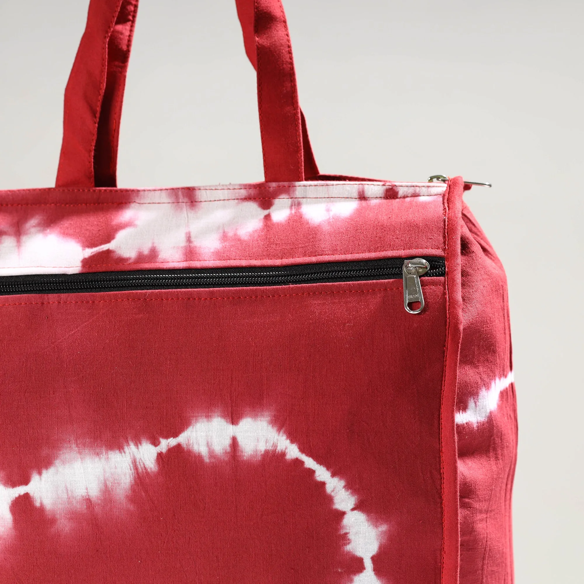 Red - Handmade Shibori Tie-Dye Cotton Shopping Bag