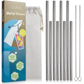 Reusable Straws: 8 Reusable Glass Straws, Straw Cleaning Brush In 2 Sizes