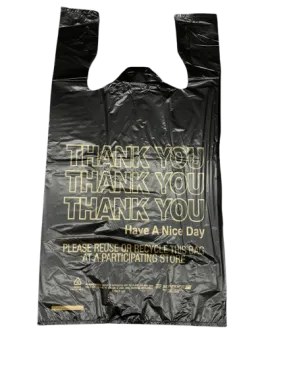 Self Open Black Plastic "Thank You" Bag 1/6 Size - 1000/Case