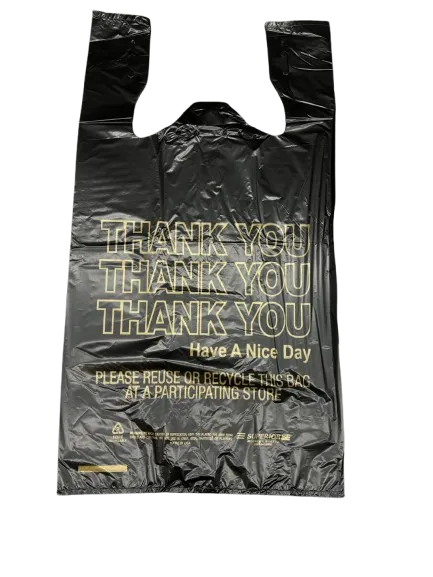 Self Open Black Plastic "Thank You" Bag 1/6 Size - 1000/Case