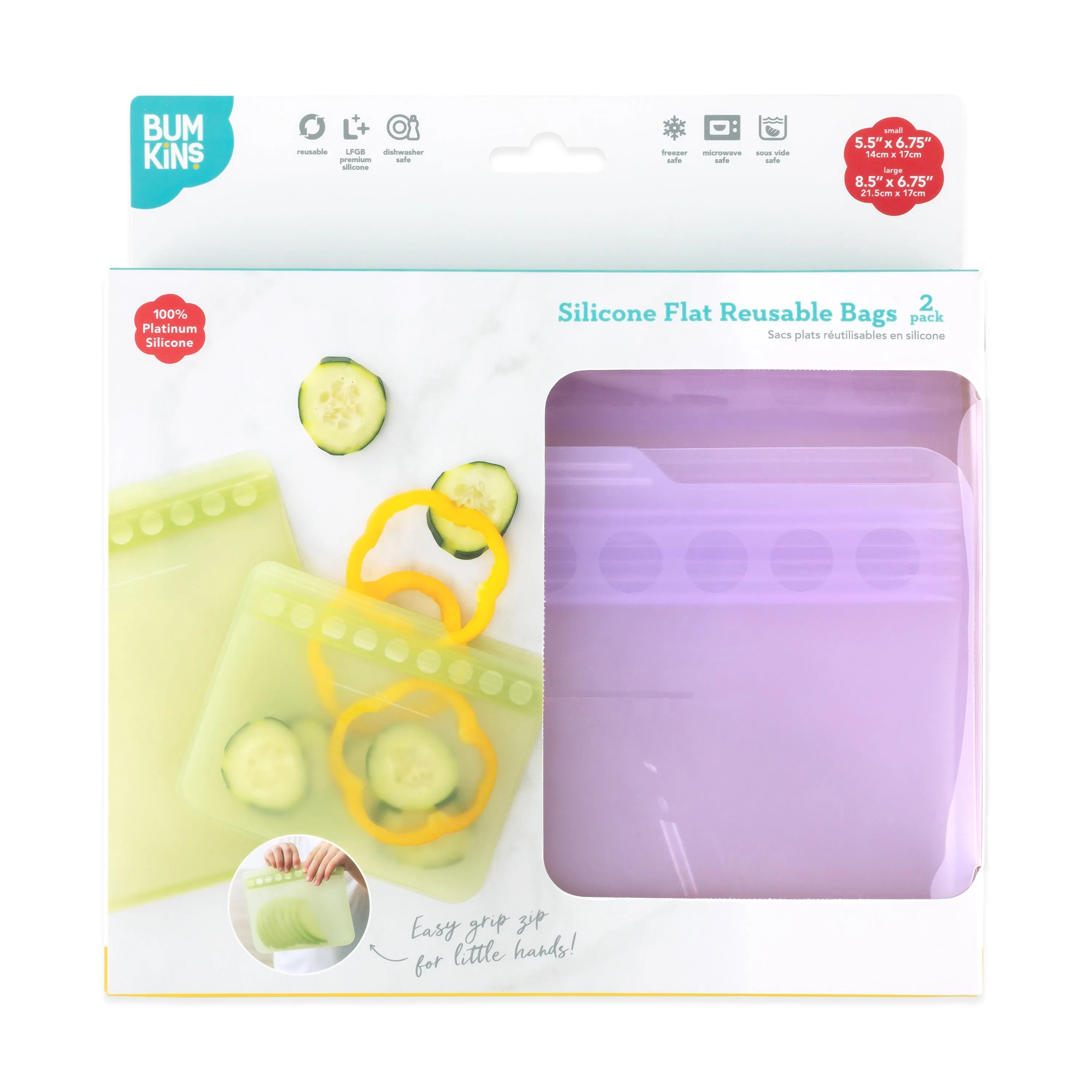 Silicone Flat Reusable Bag 2 Pack, Lavender