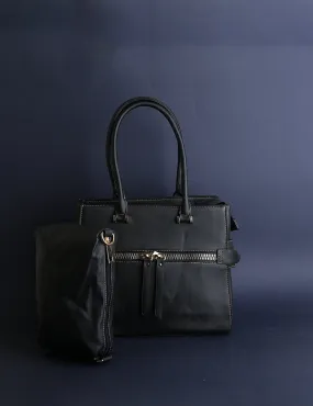 Sleek Black Tote with Detachable Pouch