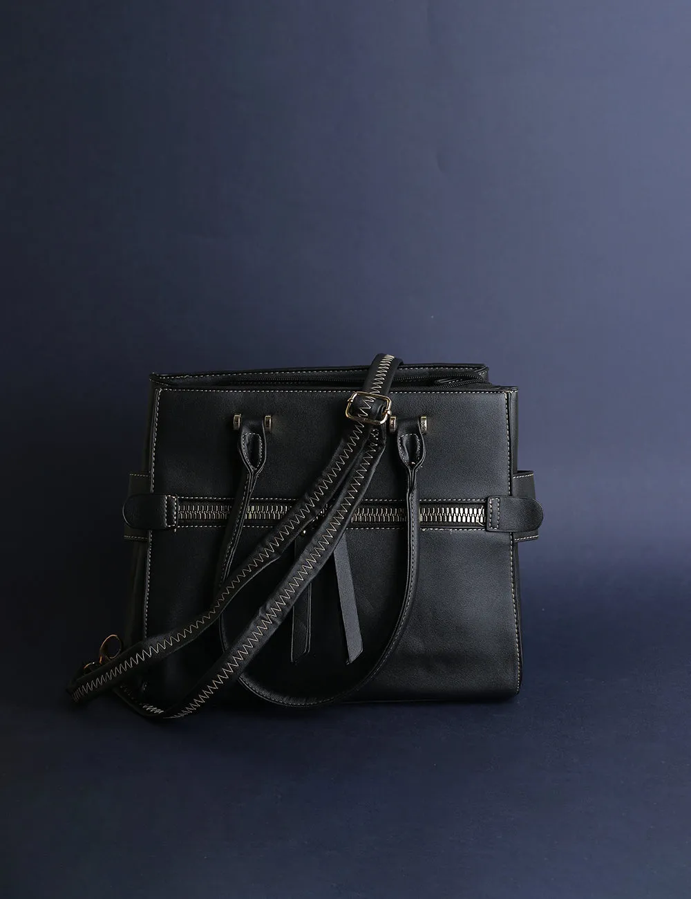 Sleek Black Tote with Detachable Pouch