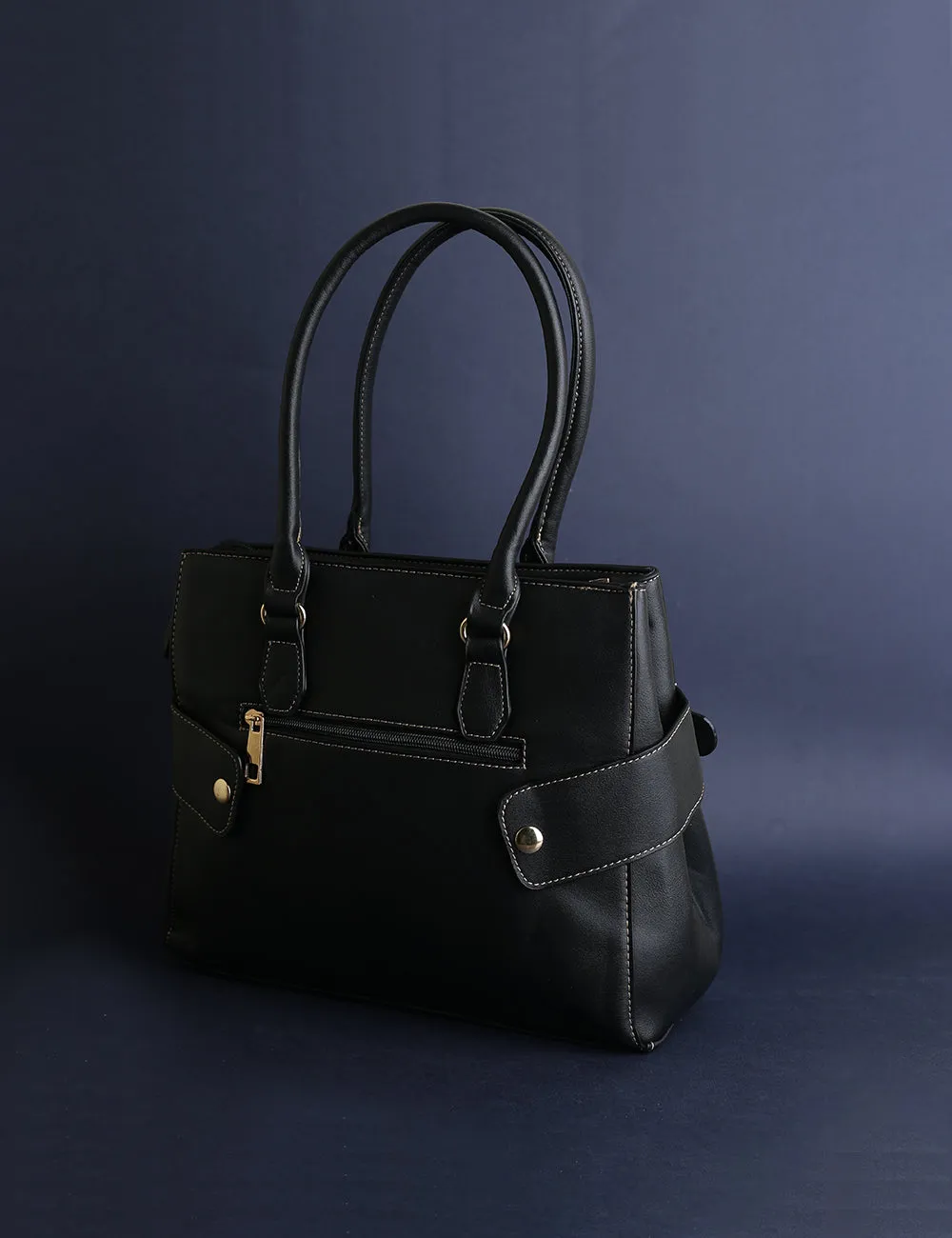 Sleek Black Tote with Detachable Pouch