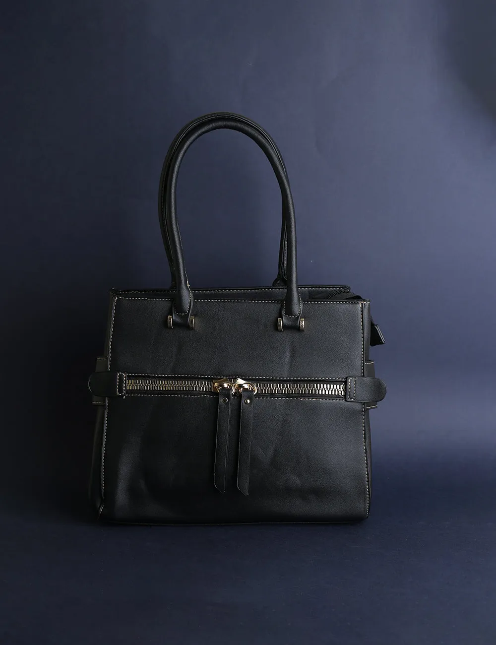 Sleek Black Tote with Detachable Pouch