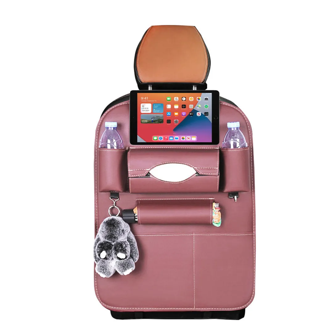 SOGA PVC Leather Car Back Seat Storage Bag Multi-Pocket Organizer Backseat and iPad Mini Holder Coffee