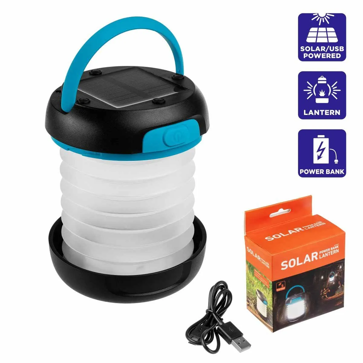 Solar Rechargeable Collapsible LED Lantern with Power Bank