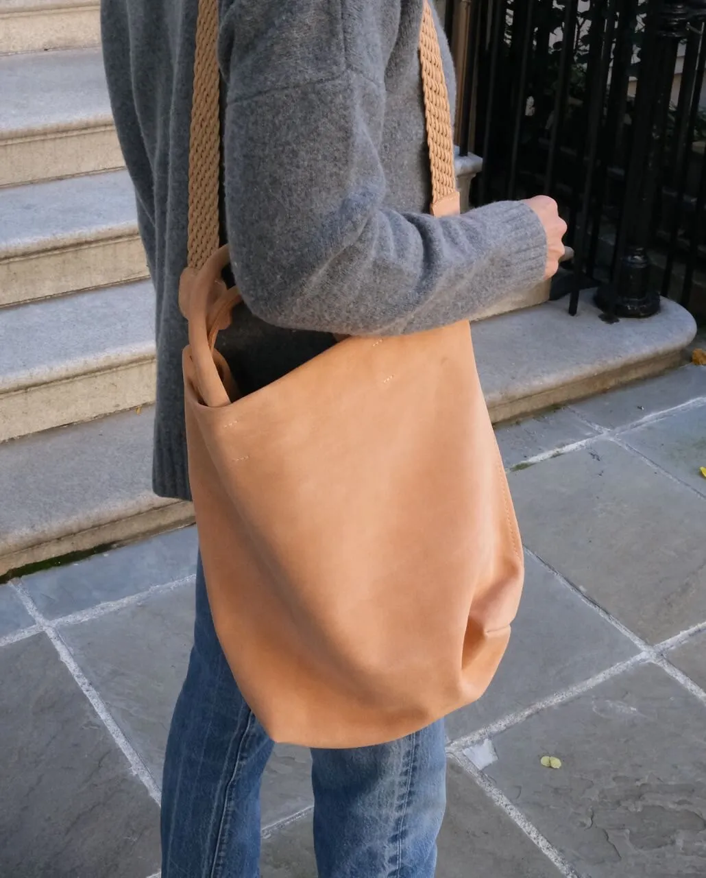 Suede Tote, Ballet Pink