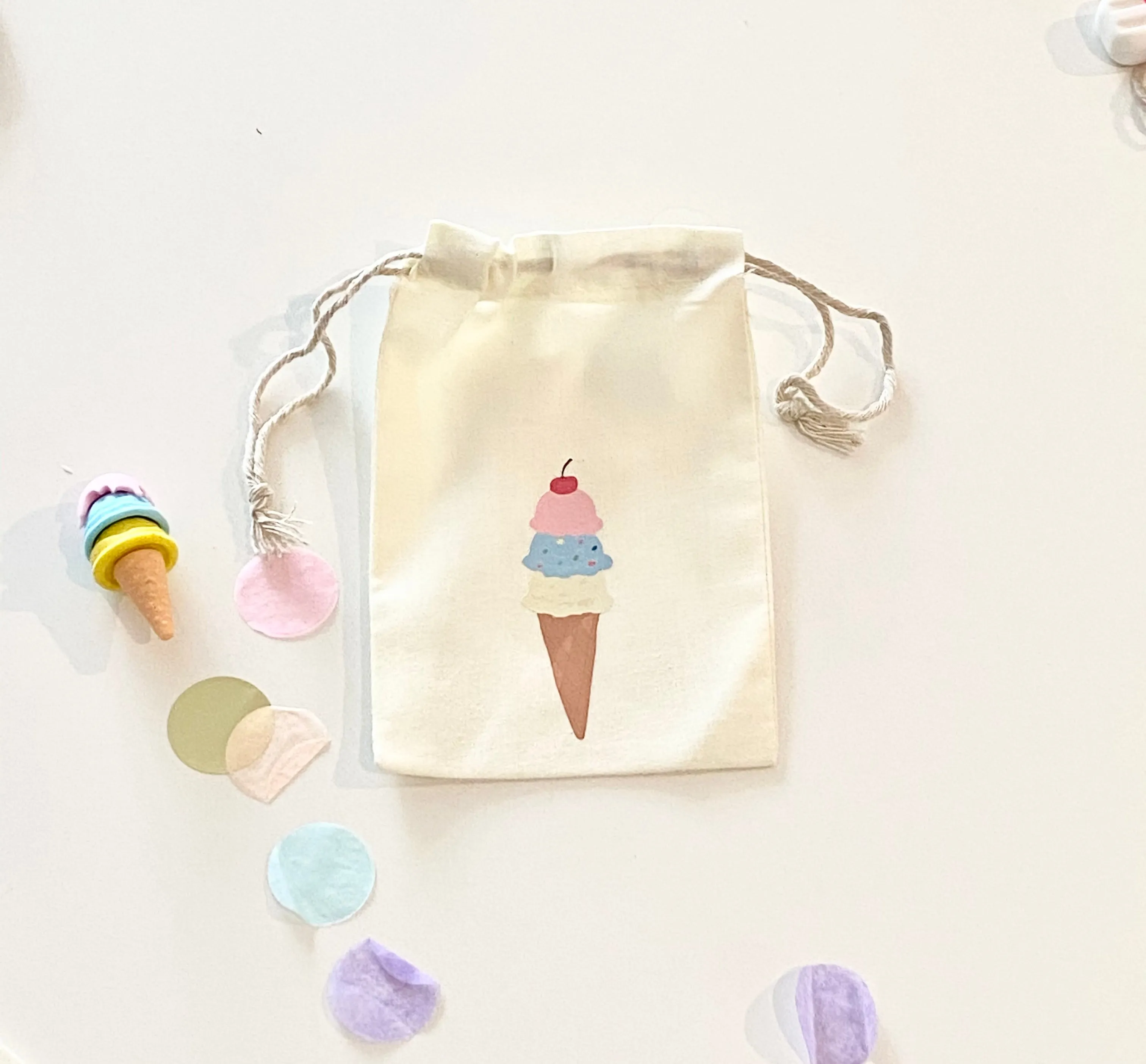 Sweet Icecream Calico Party Favour Bags - Pack of 5