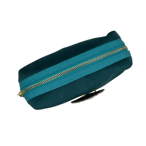 Teal Velvet Makeup Bag w/ Luna Bee Pin