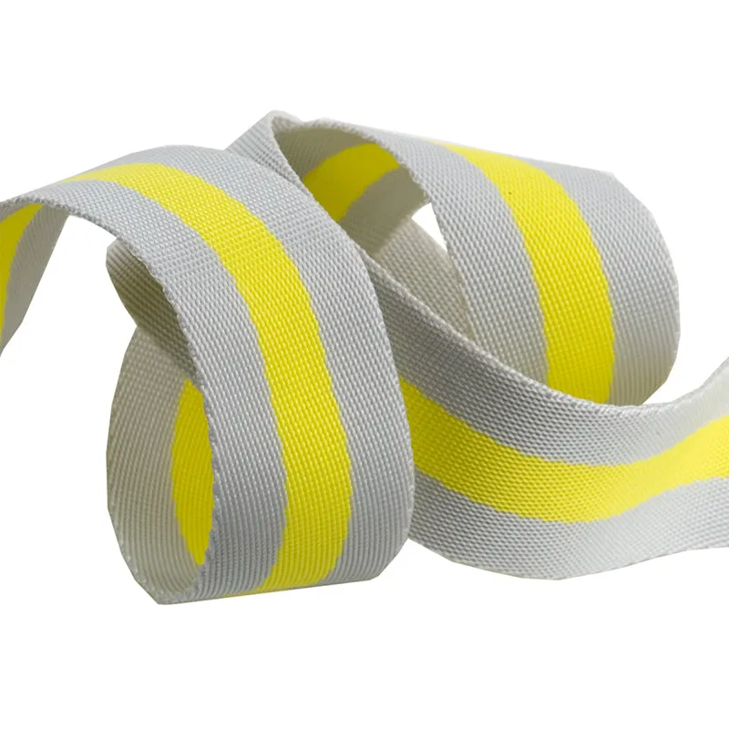 Tula Pink Webbing - Soft Grey and Neon Yellow