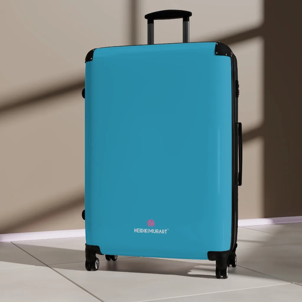 Turquoise Blue Solid Color Suitcases, Modern Simple Minimalist Designer Suitcase Luggage (Small, Medium, Large)