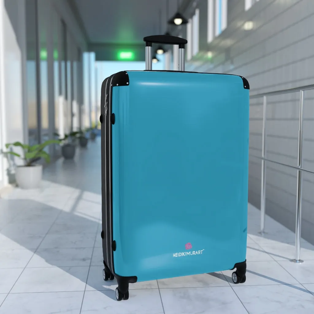 Turquoise Blue Solid Color Suitcases, Modern Simple Minimalist Designer Suitcase Luggage (Small, Medium, Large)